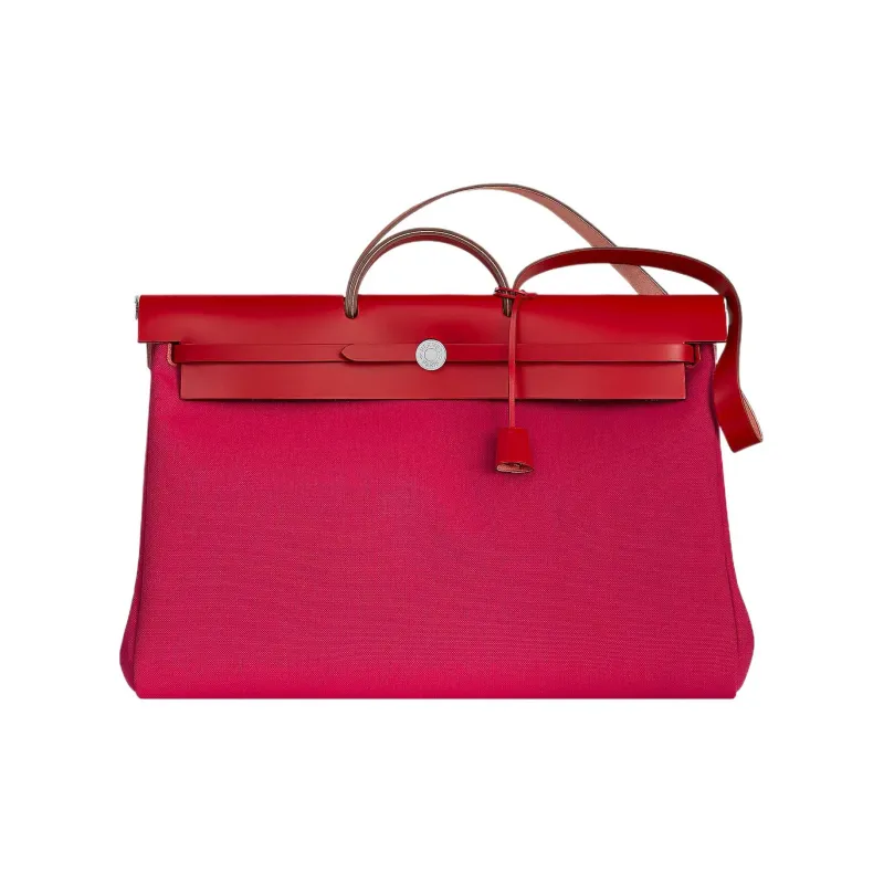 HERMES Herbag Canvas With Hunter Cow Leather One Shoulder Handbags Regular Women's Mexican Pink With Chili Red-0