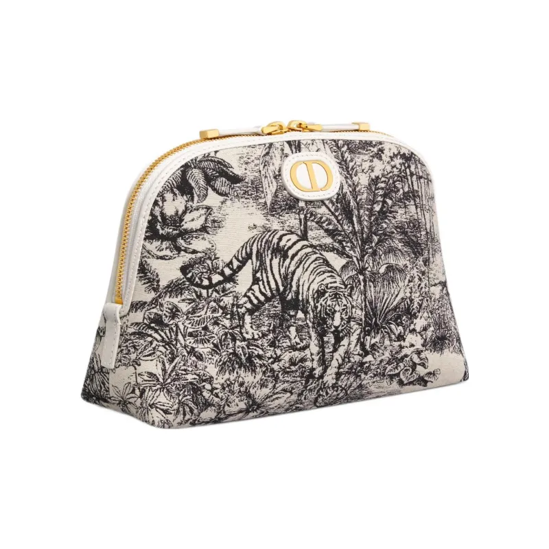 DIOR 30 Montaigne Canvas Handheld Makeup Bag Women's White & Black-1