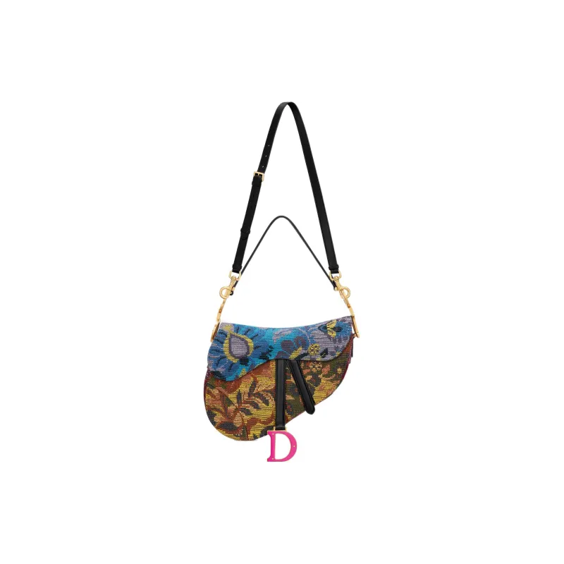 DIOR Cross-Stitch Embroidery Saddle Bag Shoulder Bag Crossbody Bag Handbag Women's Multicolor-2