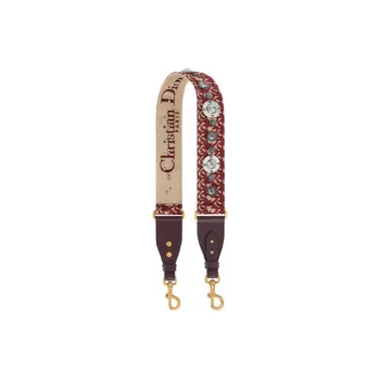 DIOR Embroidered Cow Leather Patchwork Bag Straps Women's Red