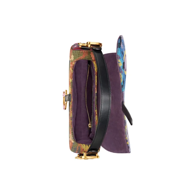 DIOR Cross-Stitch Embroidery Saddle Bag Shoulder Bag Crossbody Bag Handbag Women's Multicolor-4
