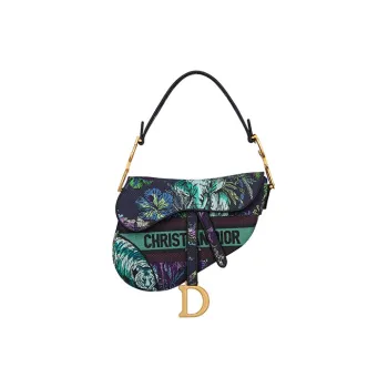 DIOR Saddle Embroidery Saddle Bags One Shoulder Handbags Women's Blue & Multicolor