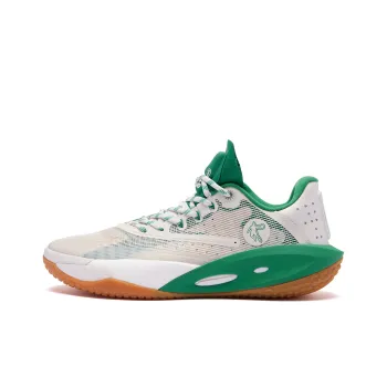 QIAODAN Sharp RISE Preppy Cushioning Wear Resistant Mid Top Basketball Shoes Men's White Green