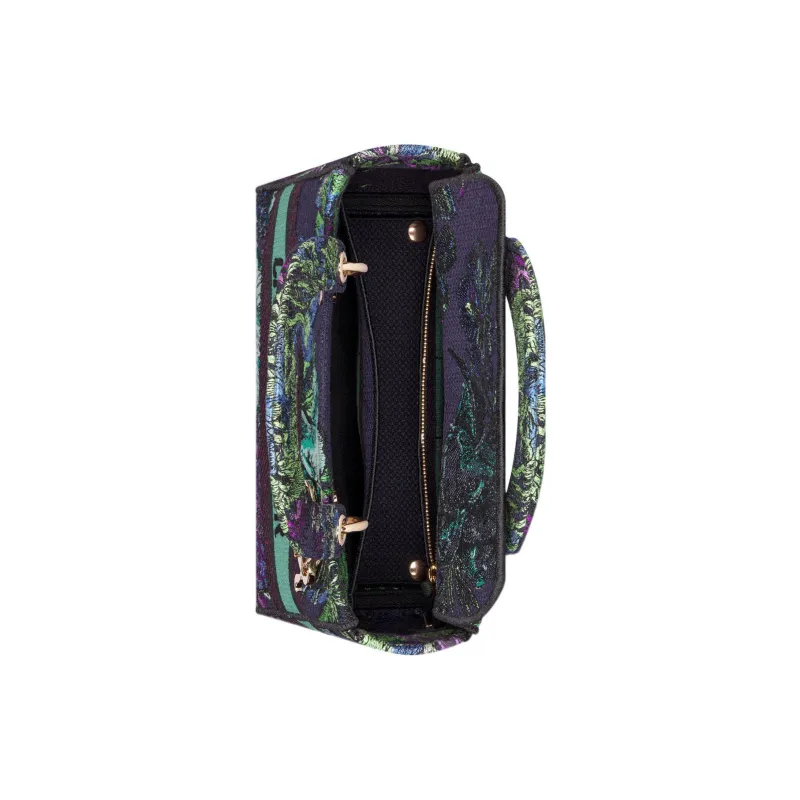DIOR Lady D-Lite Embroidery Dior Bag Shoulder Bag Crossbody Bag Handbag Medium Size Women's Blue & Multicolor-3