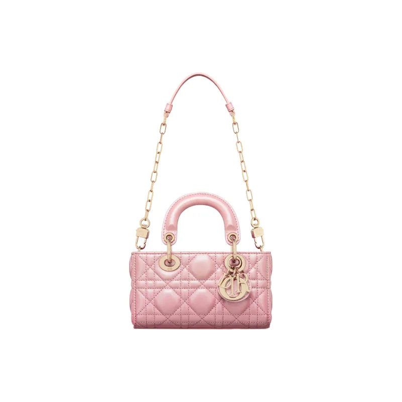 DIOR Lady D-JOY Pearlescent Sheepskin Shoulder Bag Crossbody Bag Handbag Extra Mini Women's Peach Pink-1