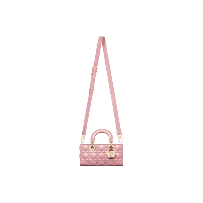 DIOR Lady D-JOY Shiny Cow Leather Shoulder Bag Crossbody Bag Handbag Small Size Women's Peach Pink-5