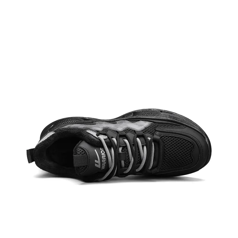Warrior Cushioned Anti Slip And Wear Resistant Height Increasing Warm Low Top Chunky Sneakers Unisex Black Gray-2