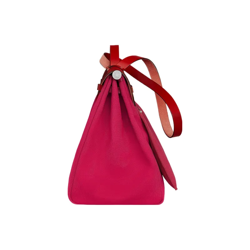HERMES Herbag Canvas With Hunter Cow Leather One Shoulder Handbags Regular Women's Mexican Pink With Chili Red-2