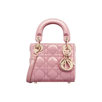 DIOR Lady Dior Wicker Pattern Shiny Cow Leather Shoulder Bag Crossbody Bag Handbag Extra Mini Women's Peach Pink