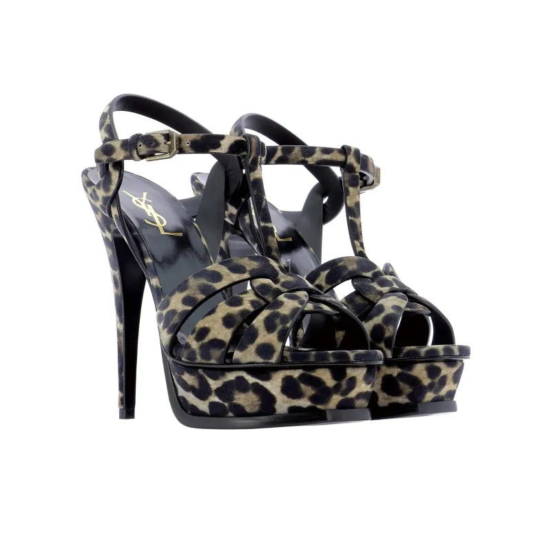 SAINT LAURENT Tribute Leopard Print Platform Sandals Women's-2