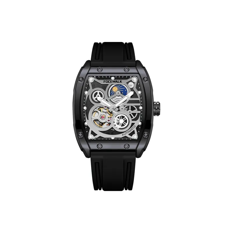 FOCEWALK Aurora Mechanical Movement Silicone Strap Watch Men's Watches Cut Out Dial-0