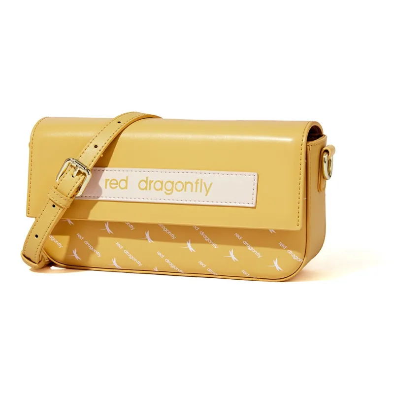 RED DRAGONFLY Split Cow Leather With Microfiber Synthetic Leather Crossbody Bag Shoulder Bag Women's Yellow/Black-2