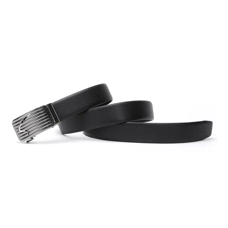 Satchi Sanduo Automatic Buckle Cow Leather Belt Stainless Steel Snap Leather Belts Men's Black Width 3.55cm-2