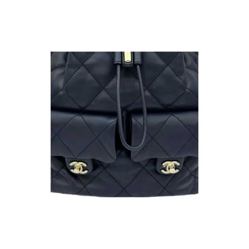 CHANEL Calfskin Hobo Bag Backpack Trumpets Women's Dark Blue-3