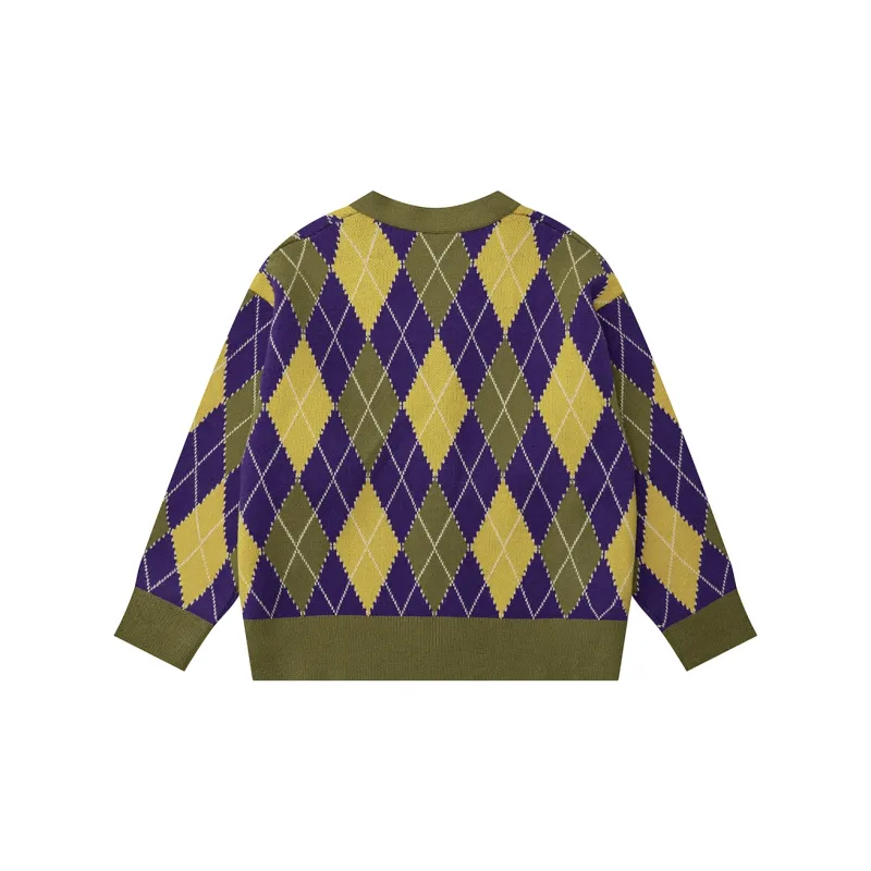 Heartboon Sweaters Unisex Yellow Purple Plaid-1