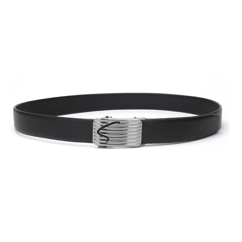 Satchi Sanduo Automatic Buckle Cow Leather Belt Stainless Steel Snap Leather Belts Men's Black Width 3.55cm-3