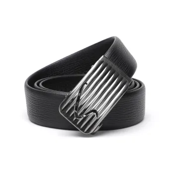 Satchi Sanduo Automatic Buckle Cow Leather Belt Stainless Steel Snap Leather Belts Men's Black Width 3.55cm