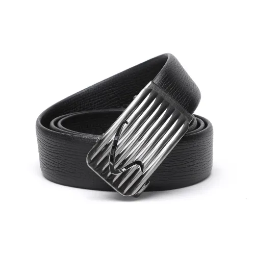 Satchi Sanduo Automatic Buckle Cow Leather Belt Stainless Steel Snap Leather Belts Men's Black Width 3.55cm