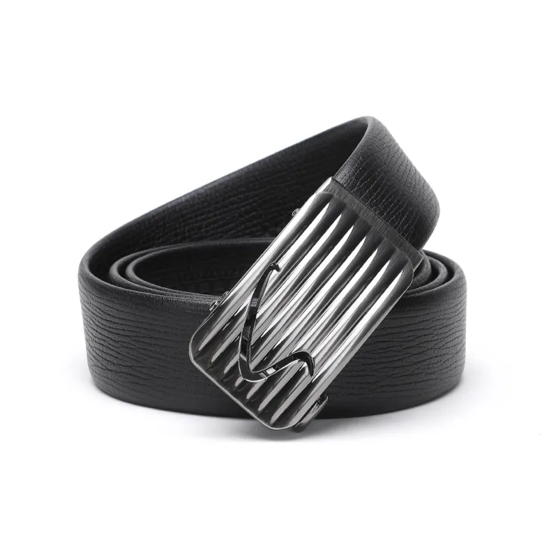 Satchi Sanduo Automatic Buckle Cow Leather Belt Stainless Steel Snap Leather Belts Men's Black Width 3.55cm-0