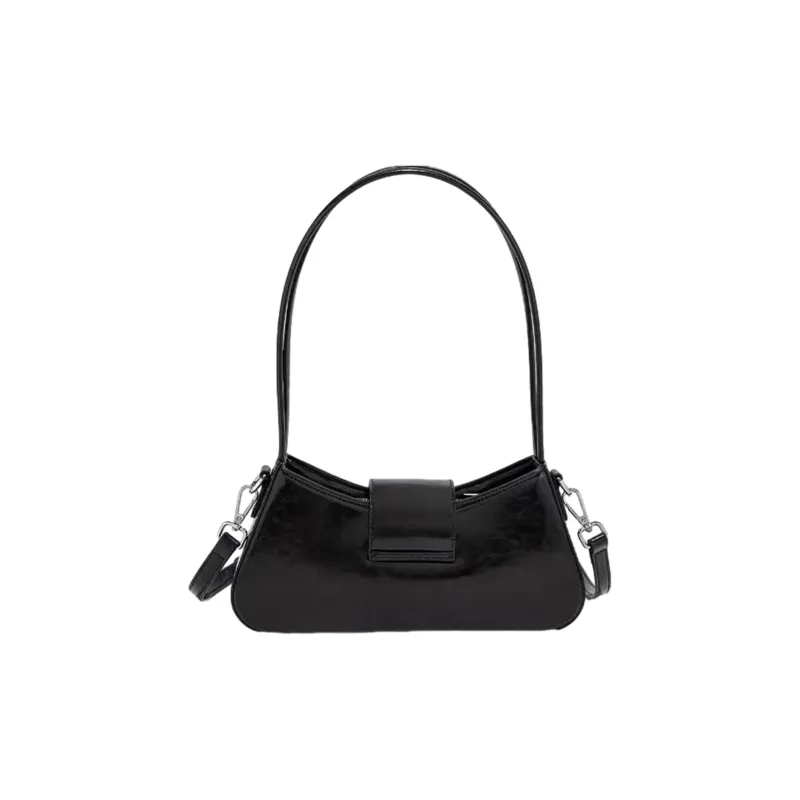 UNITE STAR PU Synthetic Leather Baguette Bag, Portable Crossbody Bag, Shoulder Bag Medium Size Women's Black-2
