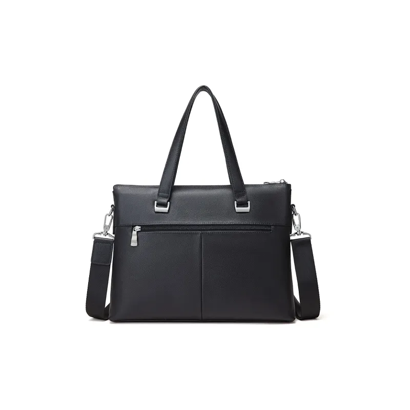 RED DRAGONFLY Top Grain Cow Leather Briefcase, Laptop Bag, Shoulder Bag, Crossbody Bag, Handbag Men's Black-3