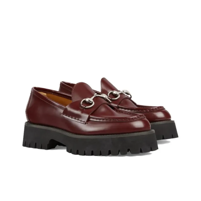 GUCCI Horsebit Loafers Women's Burgundy-2