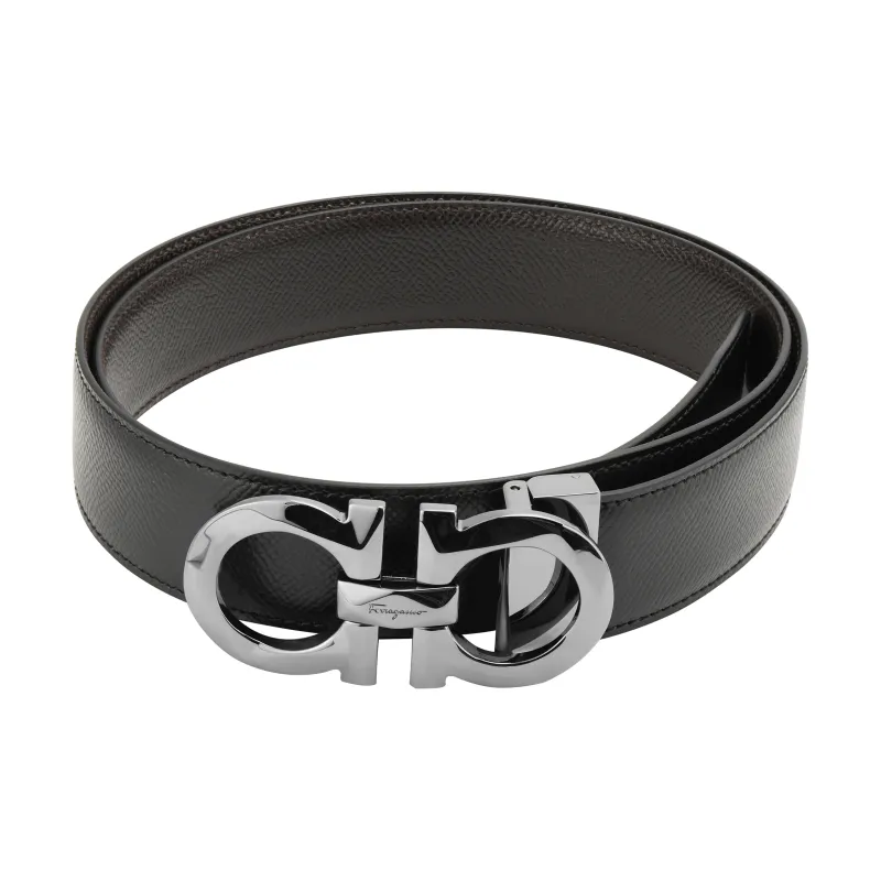 FERRAGAMO Cow Leather Leather Belts Men's Black Width: 3.5cm-1