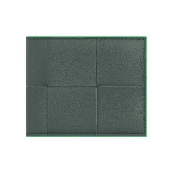 Bottega Veneta CASSETTE Cow Leather Wallet Small Size Men's Slate & Mermaid Green