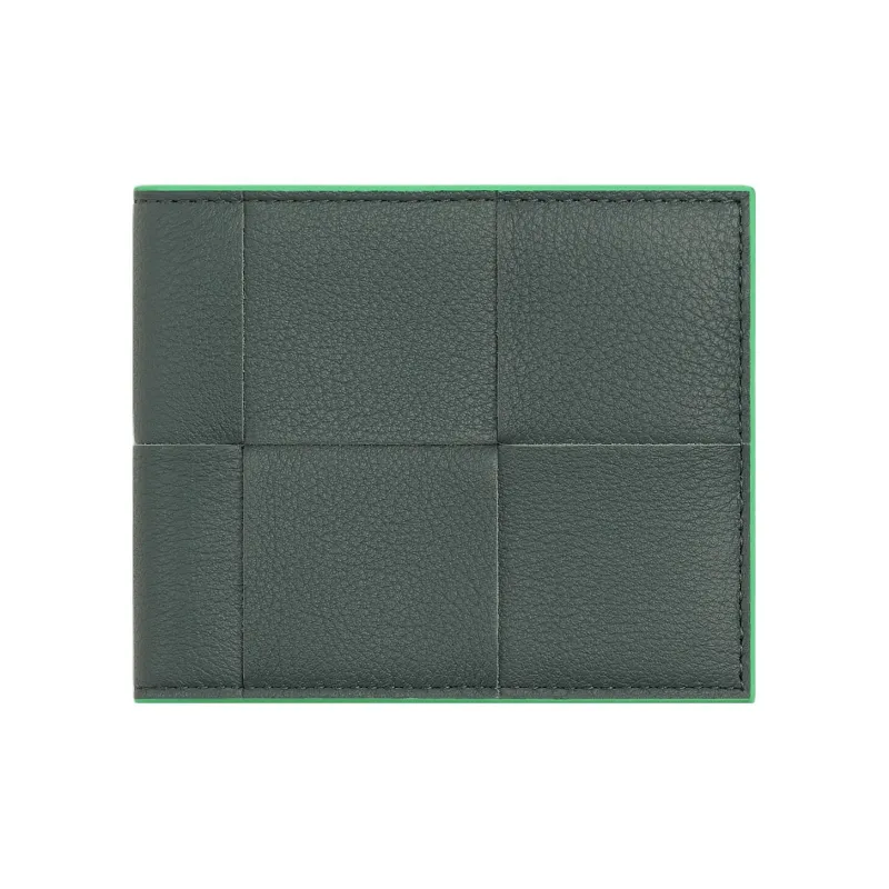 Bottega Veneta CASSETTE Cow Leather Wallet Small Size Men's Slate & Mermaid Green-0