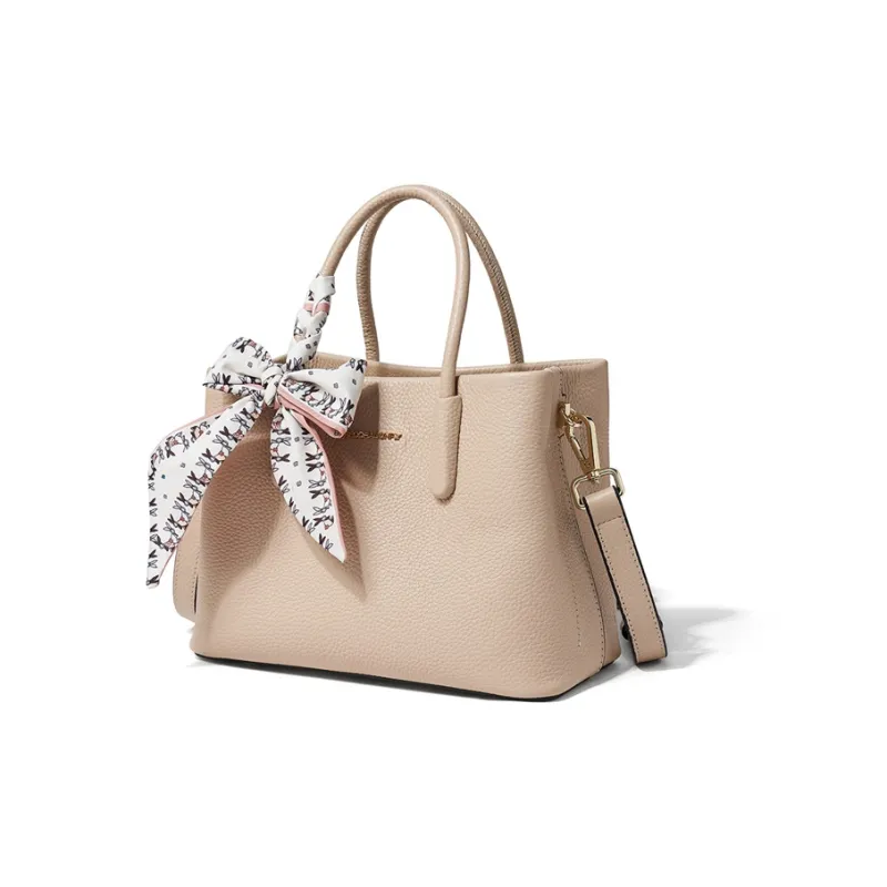 RED DRAGONFLY Top Grain Cow Leather With Microfiber Synthetic Leather Crossbody One Shoulder Handbag Women's Apricot-1