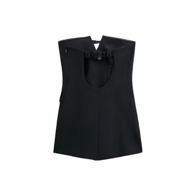ZARA Strapless Tops Women's Black-1