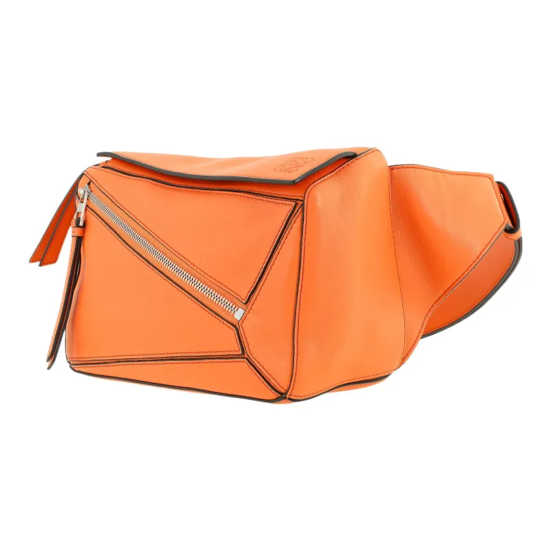 LOEWE Puzzle Smooth Calf Leather Fanny Pack Small Size Men's Orange-1