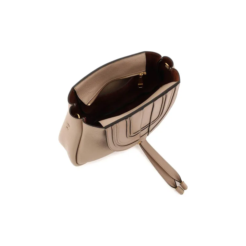 Chloe Marcie Grained Calfskin Shoulder Bag One Shoulder Clutch Women's Beige-2