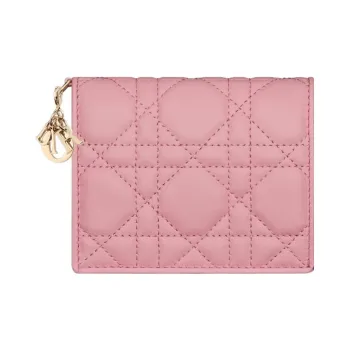 DIOR Lady Dior Lambskin Wallet Mini Women's Peach Pink