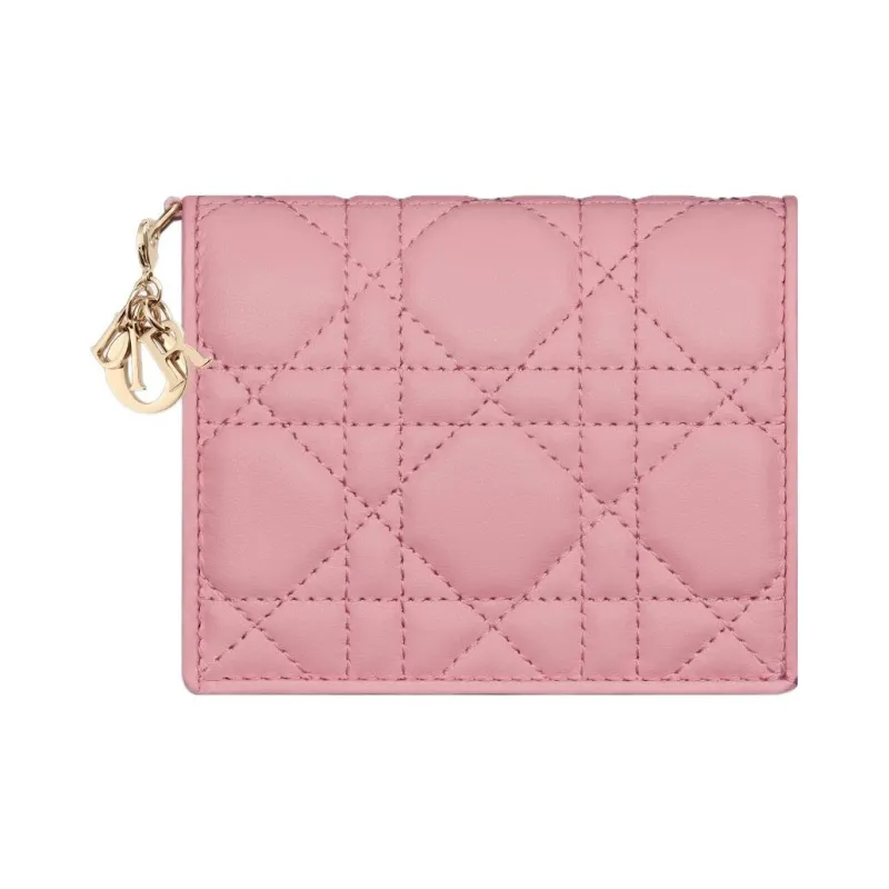 DIOR Lady Dior Lambskin Wallet Mini Women's Peach Pink-0