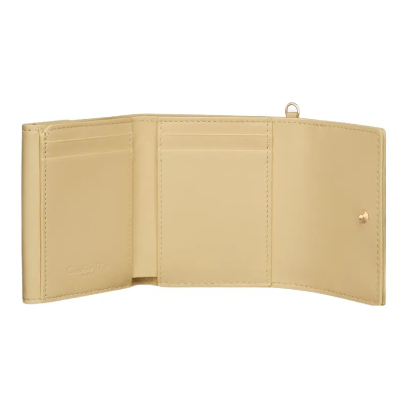 DIOR Lady Dior Soft Lambskin Handheld Card Holder Wallet Women's Light Yellow-4