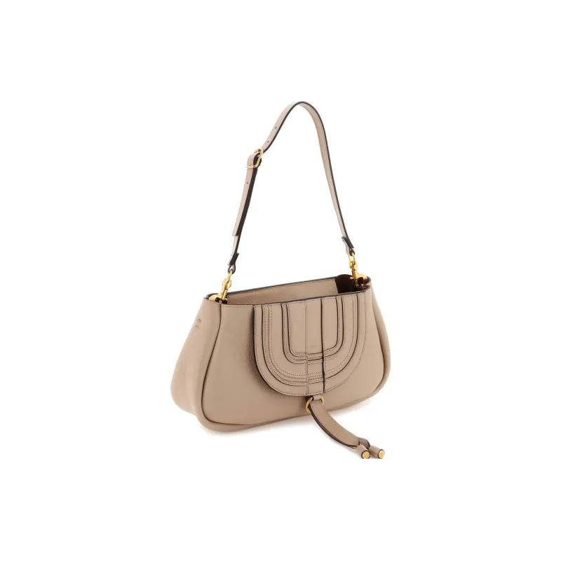 Chloe Marcie Grained Calfskin Shoulder Bag One Shoulder Clutch Women's Beige-1