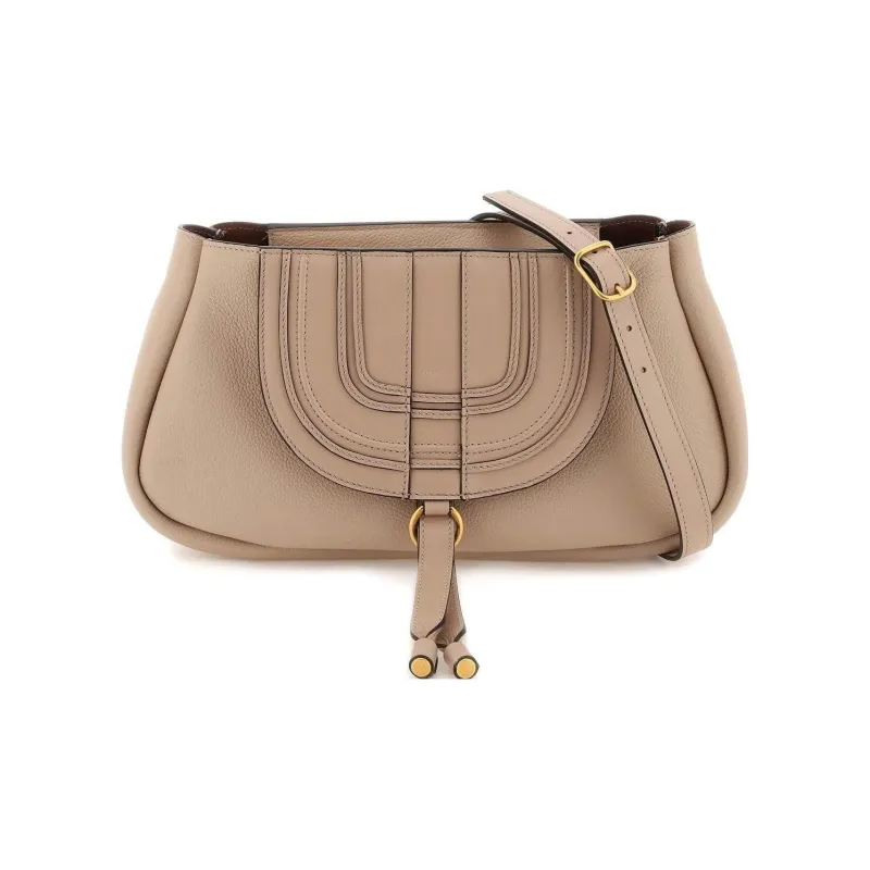Chloe Marcie Grained Calfskin Shoulder Bag One Shoulder Clutch Women's Beige-0