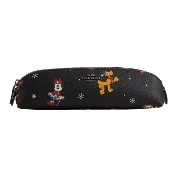 COACH Disney Collaboration Pencil Case Coated Canvas With Smooth Leather Pencil Case Storage Bag Unisex Bronze