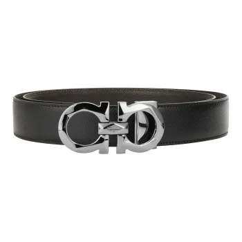 FERRAGAMO Cow Leather Leather Belts Men's Black Width  3.5cm
