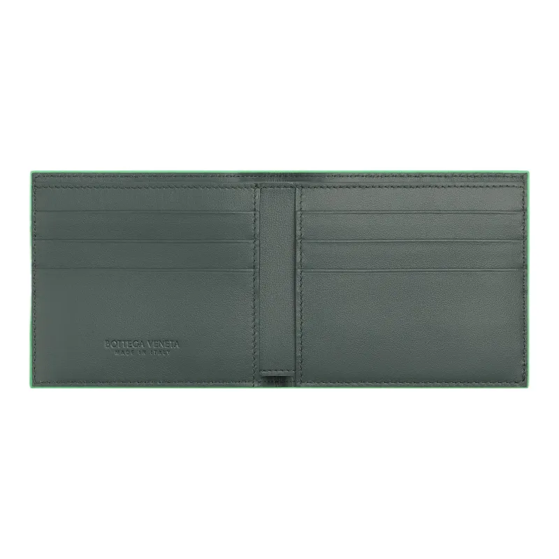 Bottega Veneta CASSETTE Cow Leather Wallet Small Size Men's Slate & Mermaid Green-2