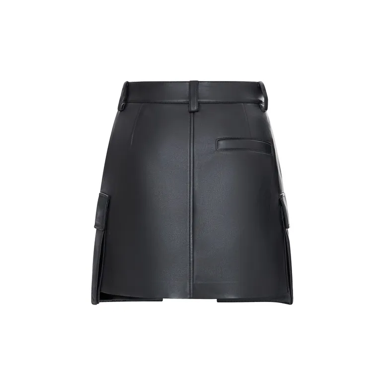 MO&CO Leather Short Skirts Women's Black-1