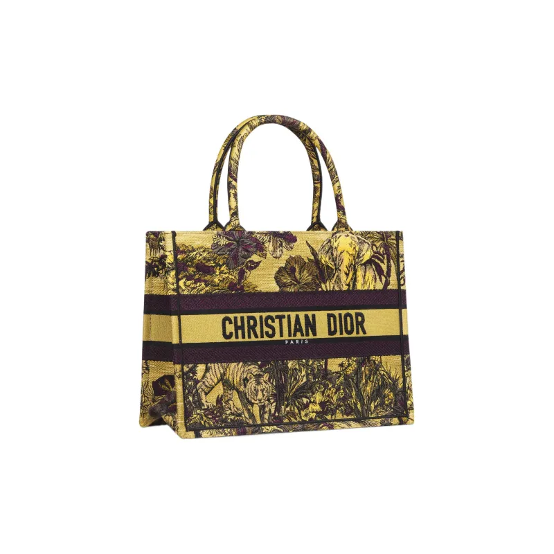 DIOR BookTote Embroidery Tote Bag Shopping Bag Handbag Medium Size Women's Yellow & Multicolor-1