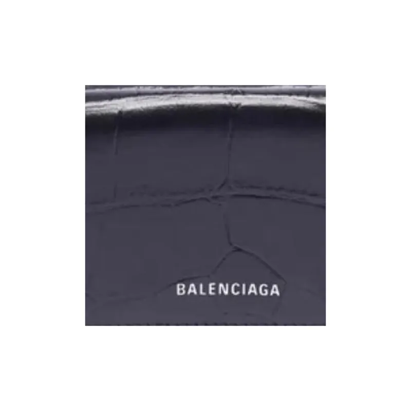 Balenciaga Ville Crocodile Pattern Embossed Leather Wallet Mini Women's Black-1