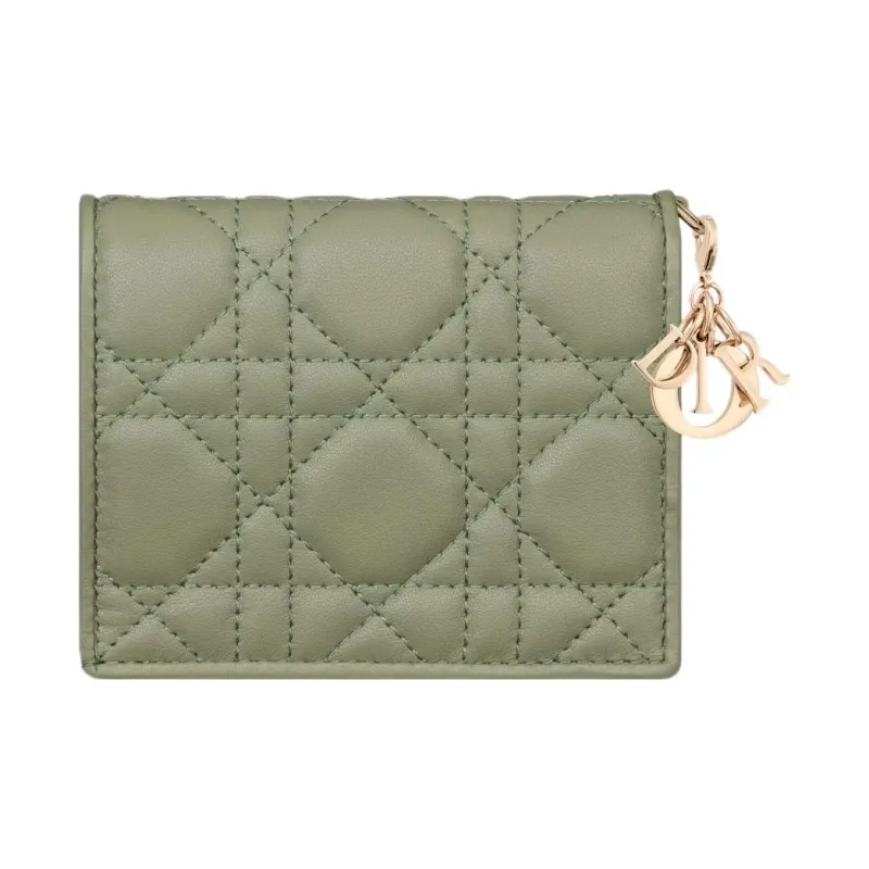 DIOR Lady Dior Lambskin Wallet Mini Women's Cactus Green-2