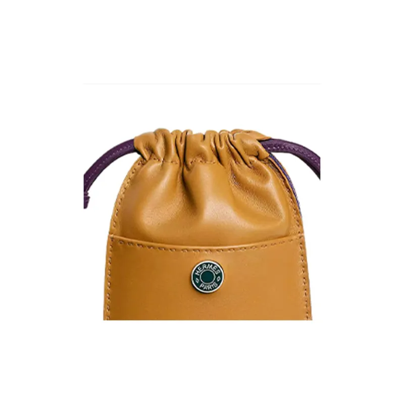 HERMES Pilo Milo Lambskin With Swift Calfskin Cell Phone Pouch Women's Sesame & Violet-1