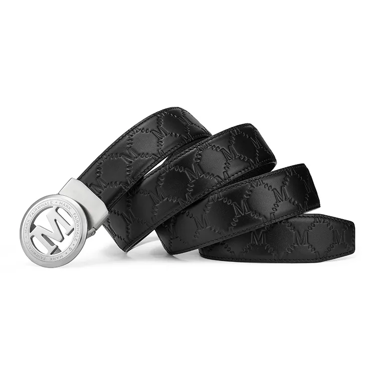 FAIRWHALE Top Grain Cow Leather Brand Stamped With Body Logo Cut Out Automatic Buckle Leather Belts Men's Width 3.5CM-2
