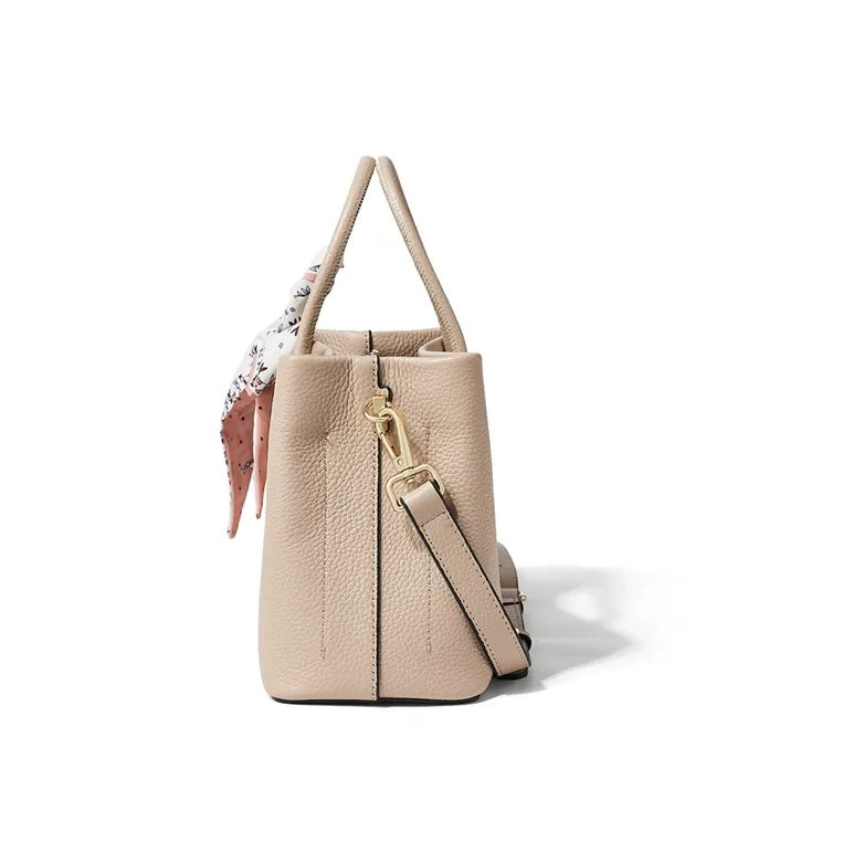RED DRAGONFLY Top Grain Cow Leather With Microfiber Synthetic Leather Crossbody One Shoulder Handbag Women's Apricot-4