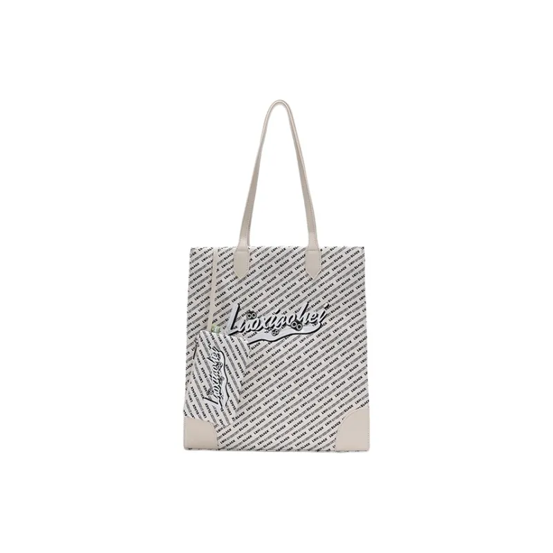 SEM/R X Luo Xiaohei Collaboration PU With Nylon Fabric Shoulder Bag Women's Ecru/Black-6