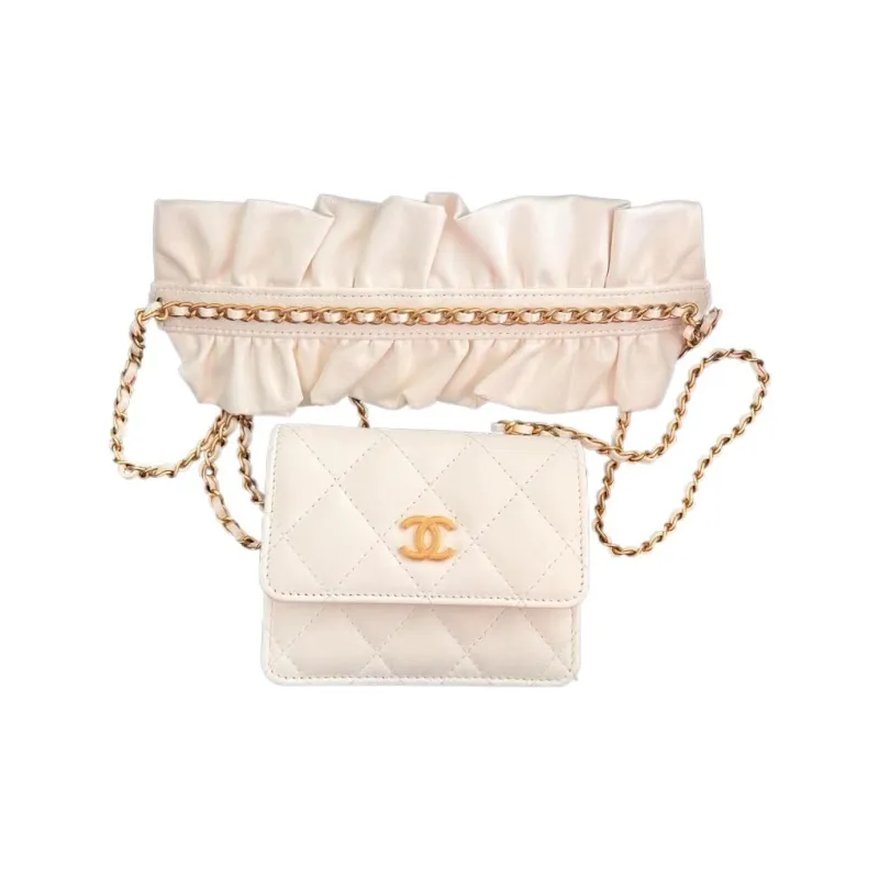 CHANEL Sheepskin Cell Phone Pouch, Shoulder Bag, Crossbody Bag Women's White-0